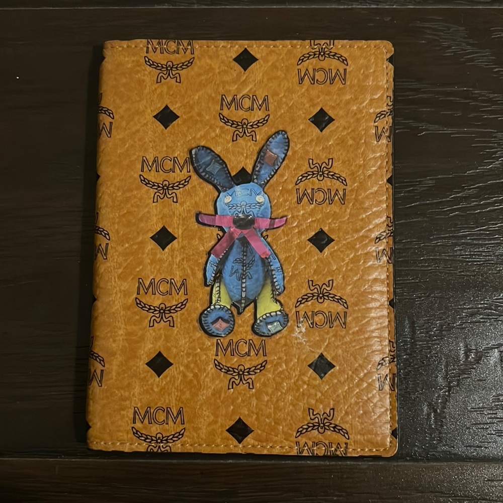 MCM Visetos Rabbit Passport Holder Cognac